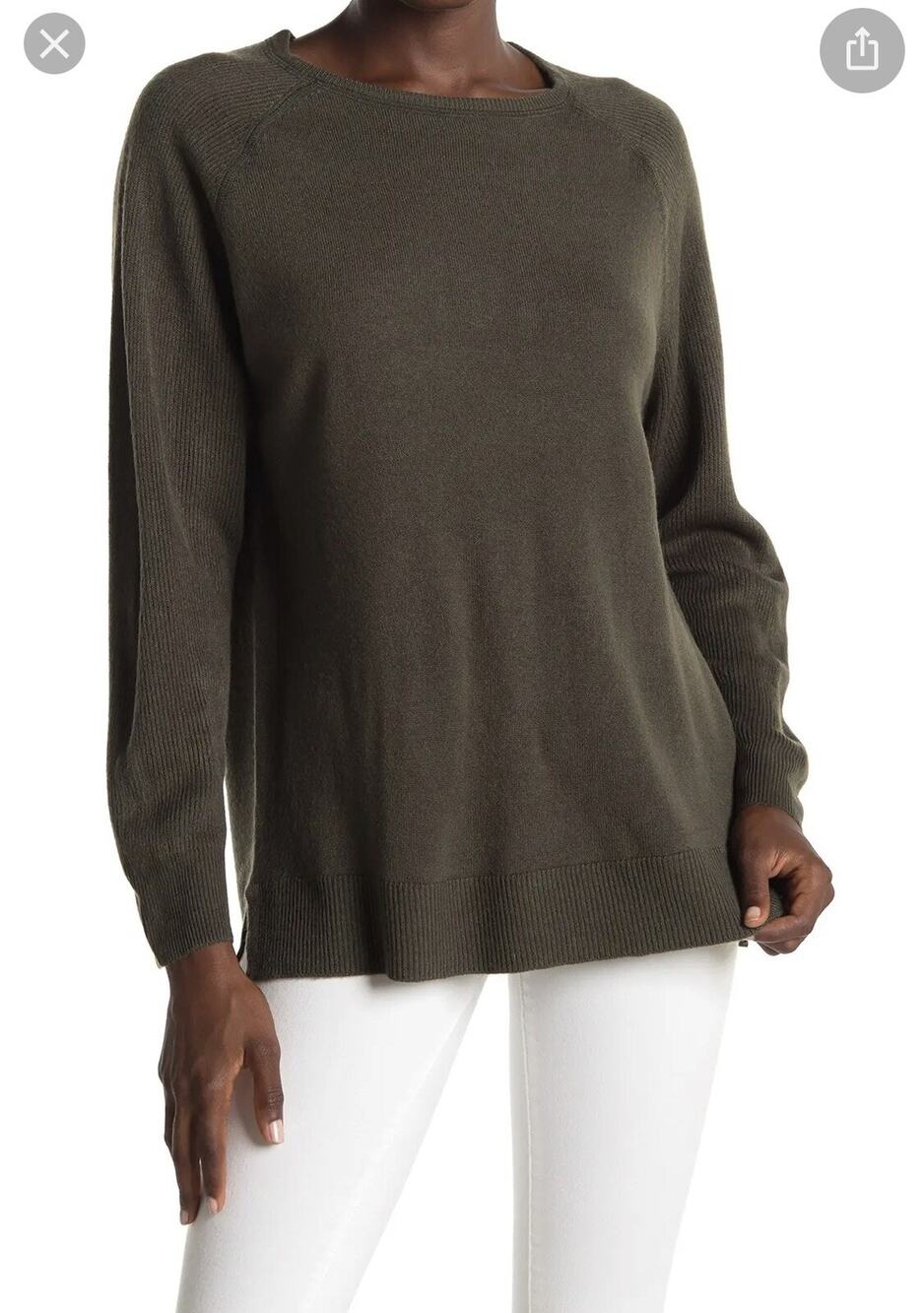 Sweet Romeo Loren Green Crew Neck Raglan Sleeve Pullover Sweater size M A003069